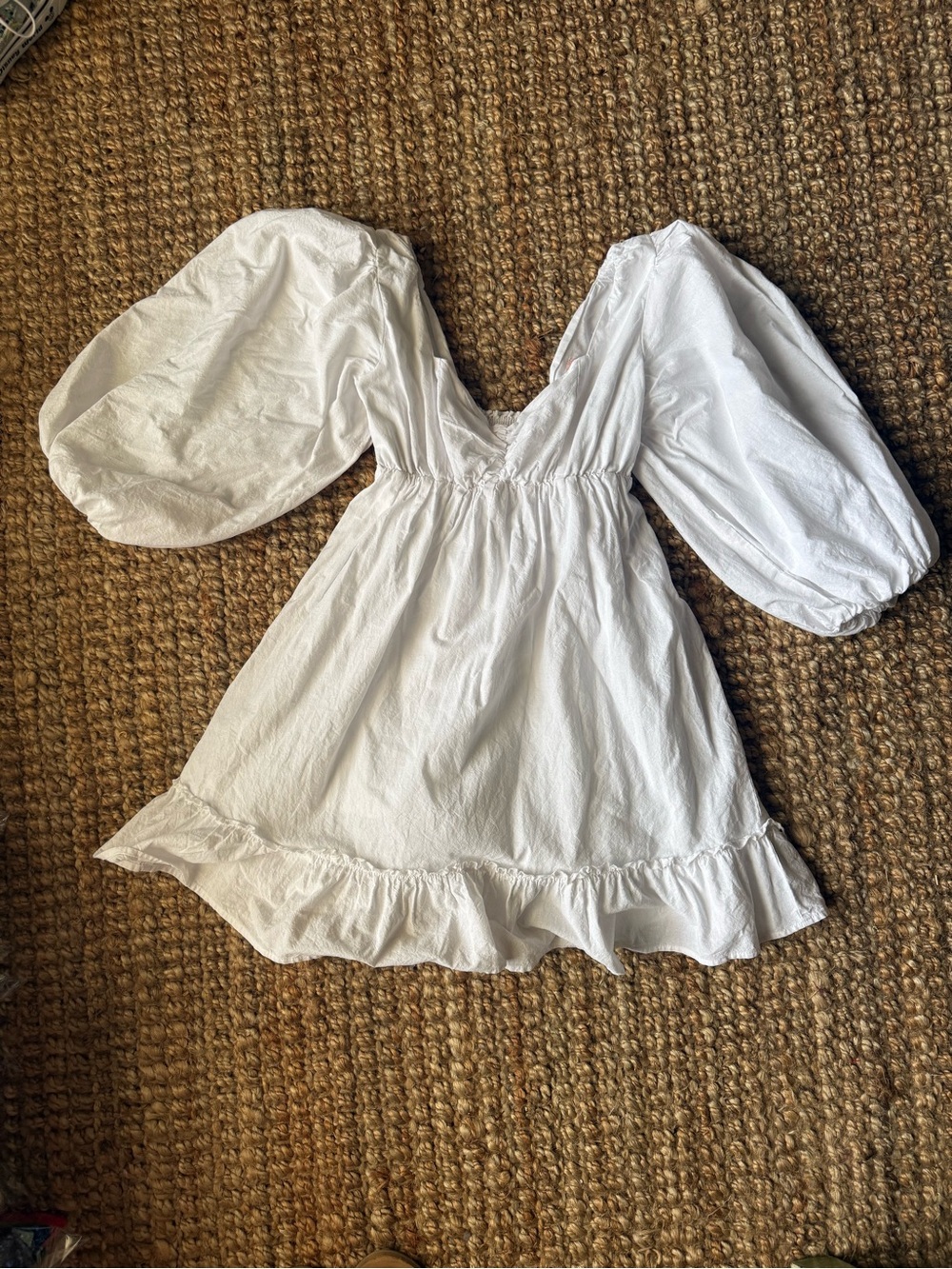 Show Me Your MuMu White Puff-Sleeve Mini Dress with Ruffle Hem 100% cotton